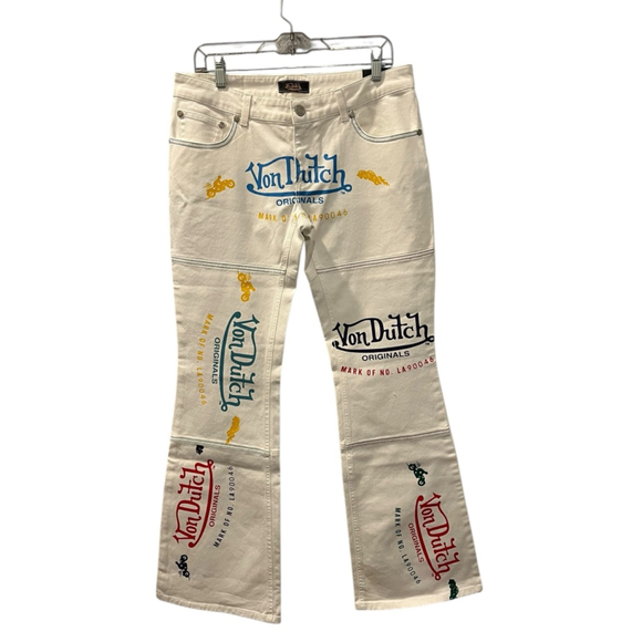 Von Dutch Denim - Vintage NWT Von Dutch Flare Logo Denim Jeans Size 32 Motorcycle Y2K Dead Stock